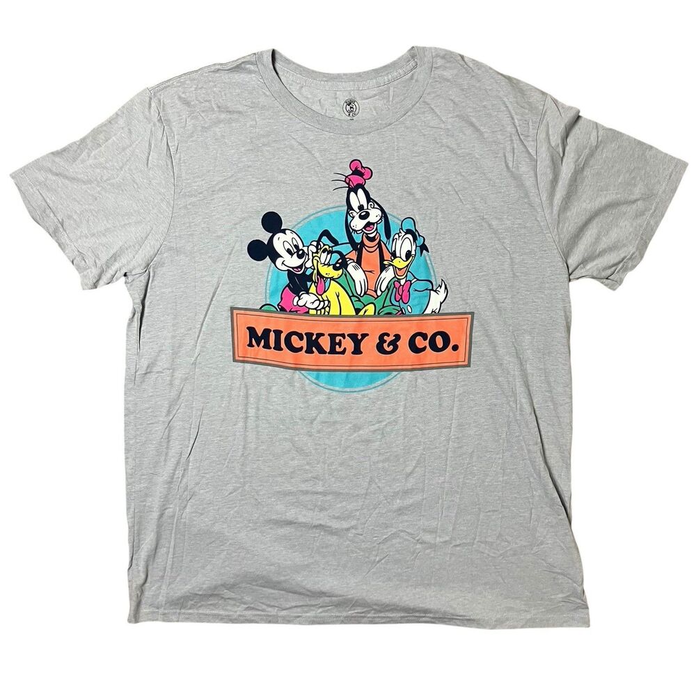 Disney Parks Mickey & Co T-Shirt‎ Mens 2XL Grey Cotton Polyester Donald Goofy